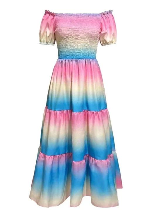 SHEIN Pastel Rainbow Off-Shoulder Maxi Dress - Picture 4 of 15